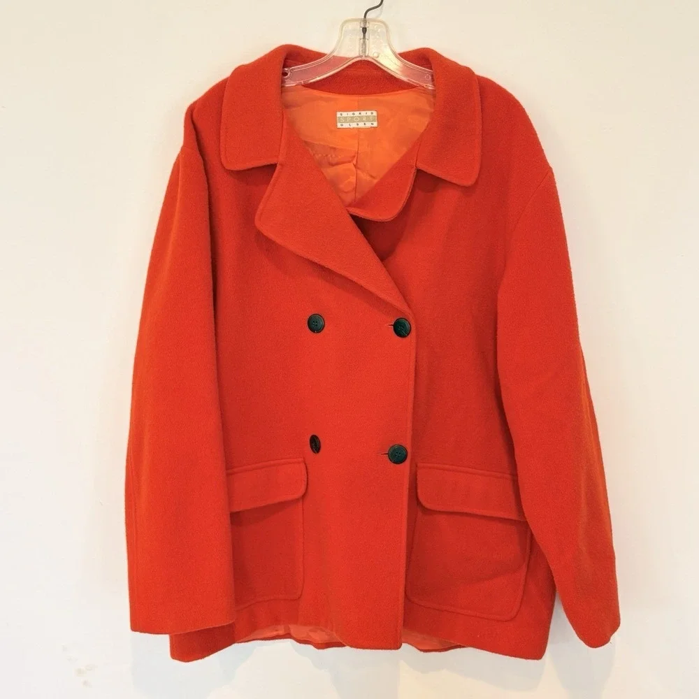 VTG Sigrid Olsen Sport Wool Blend Peacoat Jacket Orange Women's Oversize L XL